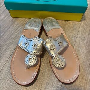 Jack Rogers Women’s Metallic Gold Leather Thong Sandals - Slip-On Style